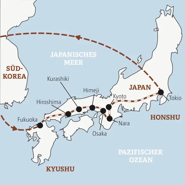 Auf dieser YOUNG LINE Reise durch Japan sind junge Traveller zwischen 20 und 35 mit der Bahn zwischen Fukuoka und Tokio unterwegs.