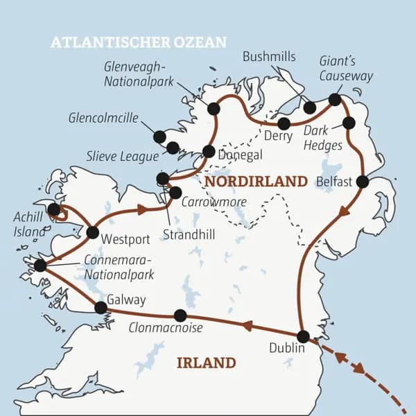 Irland und Nordirland erleben: In einer kleinen Gruppe von Travellern zwischen 20 und 35 Jahren führt dich diese Rundreise mit YOUNG LINE zu Naturschönheiten, den Originalschauplätzen von "Game of Thrones" und in die sympathischen Hauptstädte Dublin und Belfast.