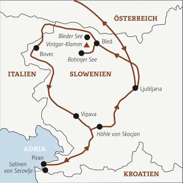 Unsere Rundreise mit YOUNG LINE TRAVEL durch Slowenien führt uns von Ljubljana über Bled und Bovec bis nach Piran an der Adria.