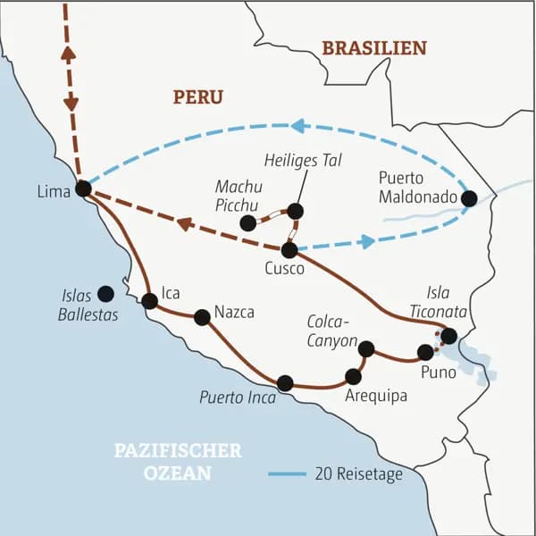 Die Rundreise mit YOUNG LINE durch Peru führt dich von Lima nach Ica, Arequipa, Puno am Tiitcacasee, Cusco, Machu PIcchu und auf Wunsch in den Amazonas.