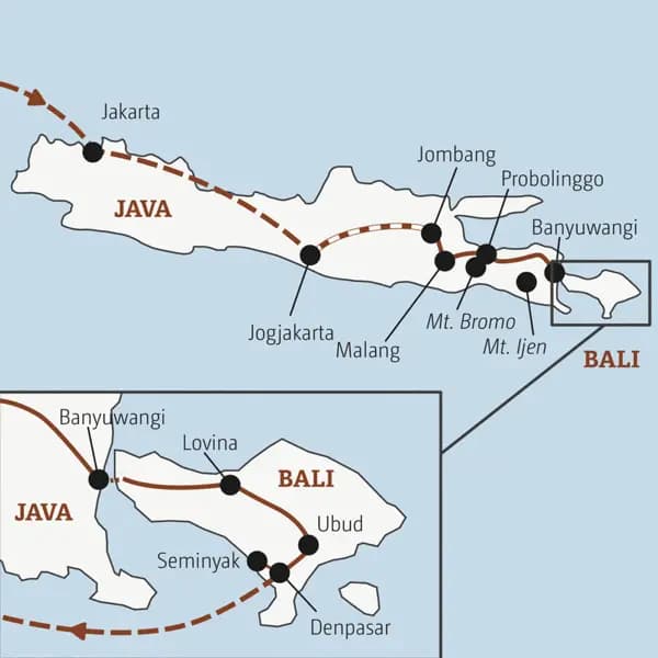 Die Rundreise mit YOUNG LINE durch Indonesien führt dich von Jakarta über Jogjakarta und den Mt. Bromo nach Lovina, Ubud und Seminyak.