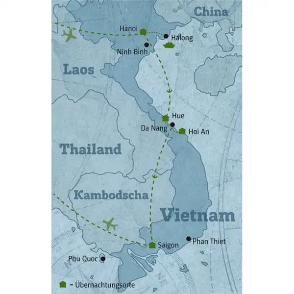 Ihre Reise durch Vietnam führt Sie von Hanoi im Norden über Zentralvietnam bis in den Süden nach Saigon.