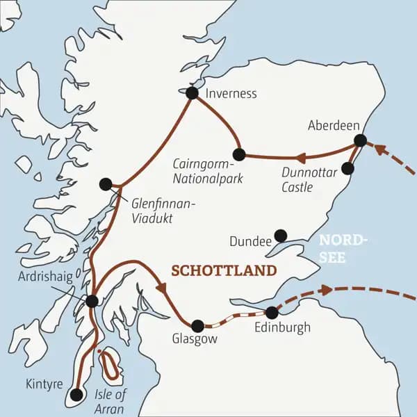 Auf der YOUNG LINE Reise nach Schottland reisen junge Traveller gemeinsam von Aberdeen bis Edinburgh zu Burgen, Lochs und Whiskybrennereien.